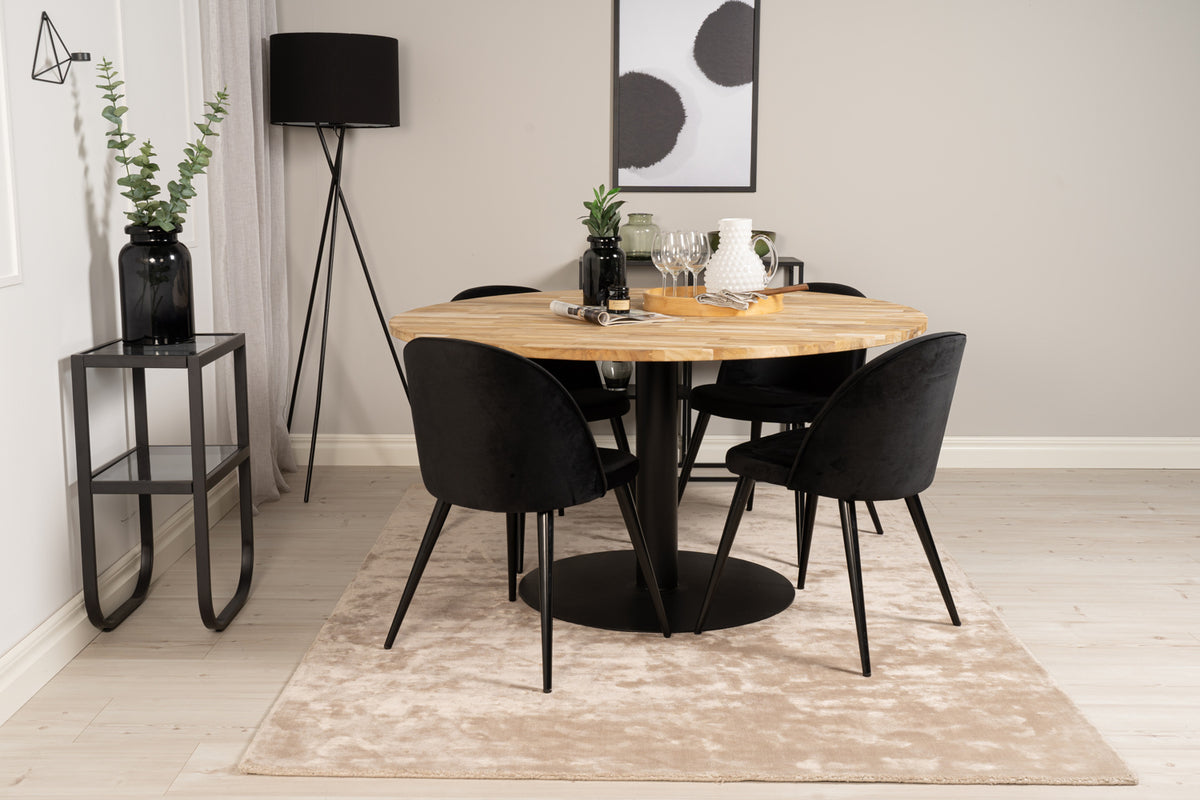 Round Dining Table ø140 Nature + Dining Chair 2-pack Black