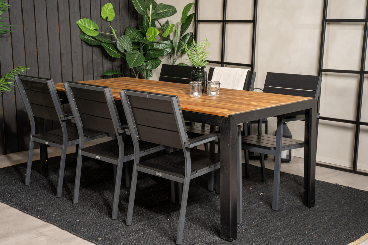 Dining Chair 2-pack Black + Rectangular Dining Table 75 x 205 x 90 Nature
