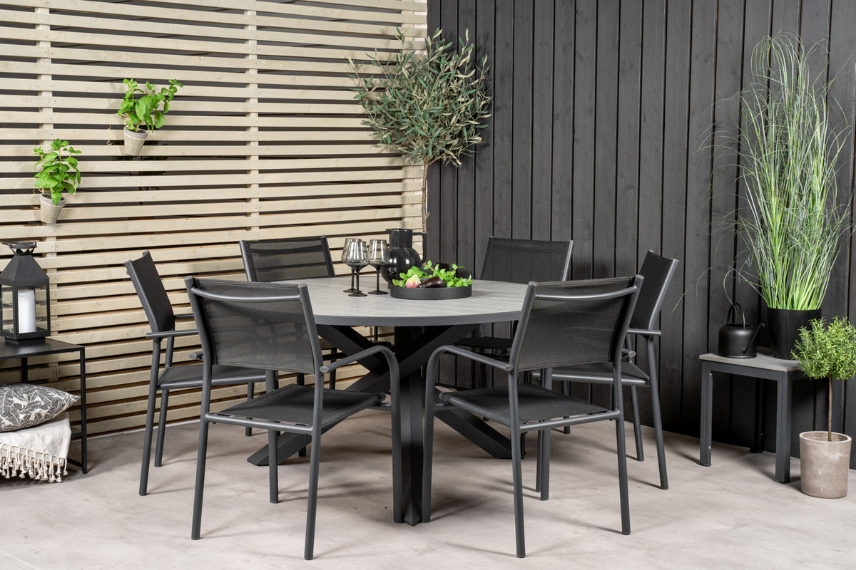 Round Dining Table ø140 Dark Grey + Dining Chair 2-pack Black