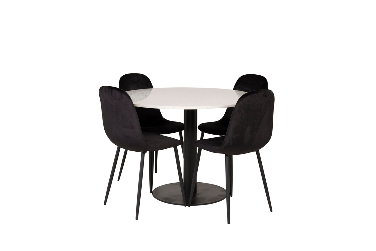Round Dining Table ø106 White + Dining Chair 2-pack Black