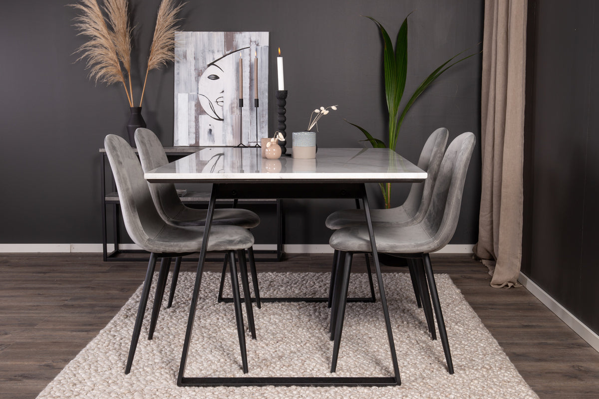 Rectangular Dining Table 75 x 140 x 90 Black + Dining Chair 2-pack Grey