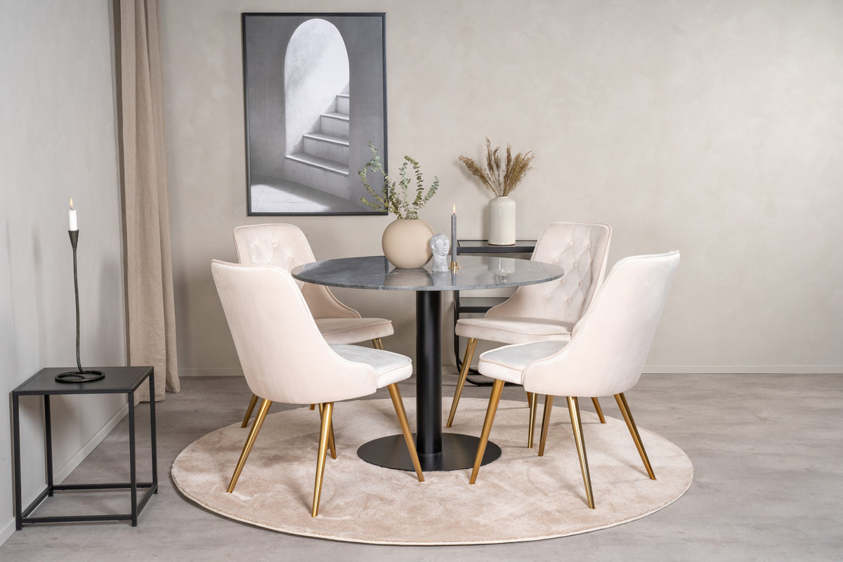 Round Dining Table ø106 Dark Grey + Dining Chair 2-pack Beige