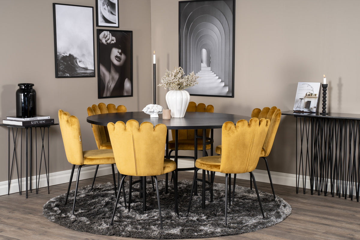 Dining Chair 2-pack Yellow + Round Dining Table ø140 Black