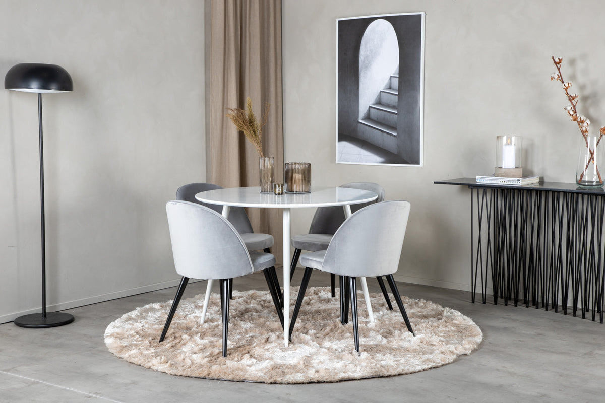 Round Dining Table ø100 White + Dining Chair 2-pack Grey