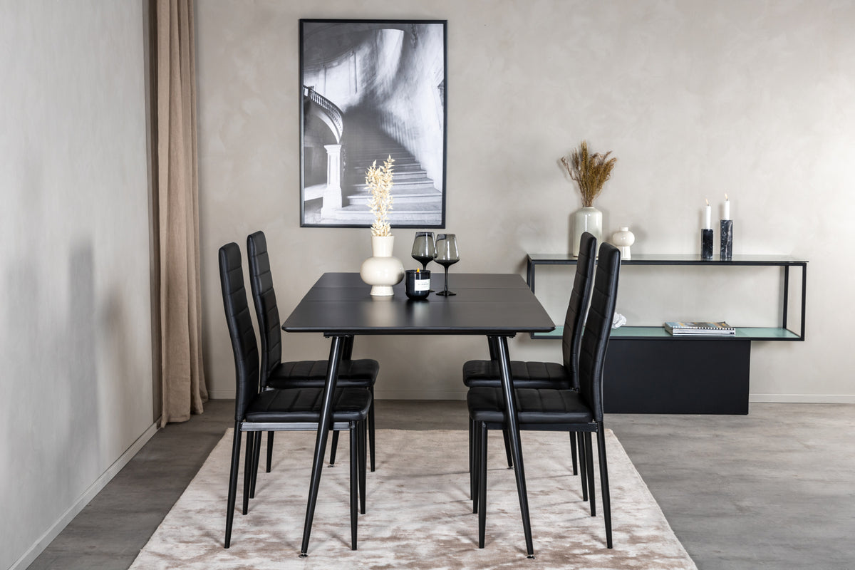Rectangular Dining Table 75 x 120 x 80 Black + Dining Chair 2-pack Black