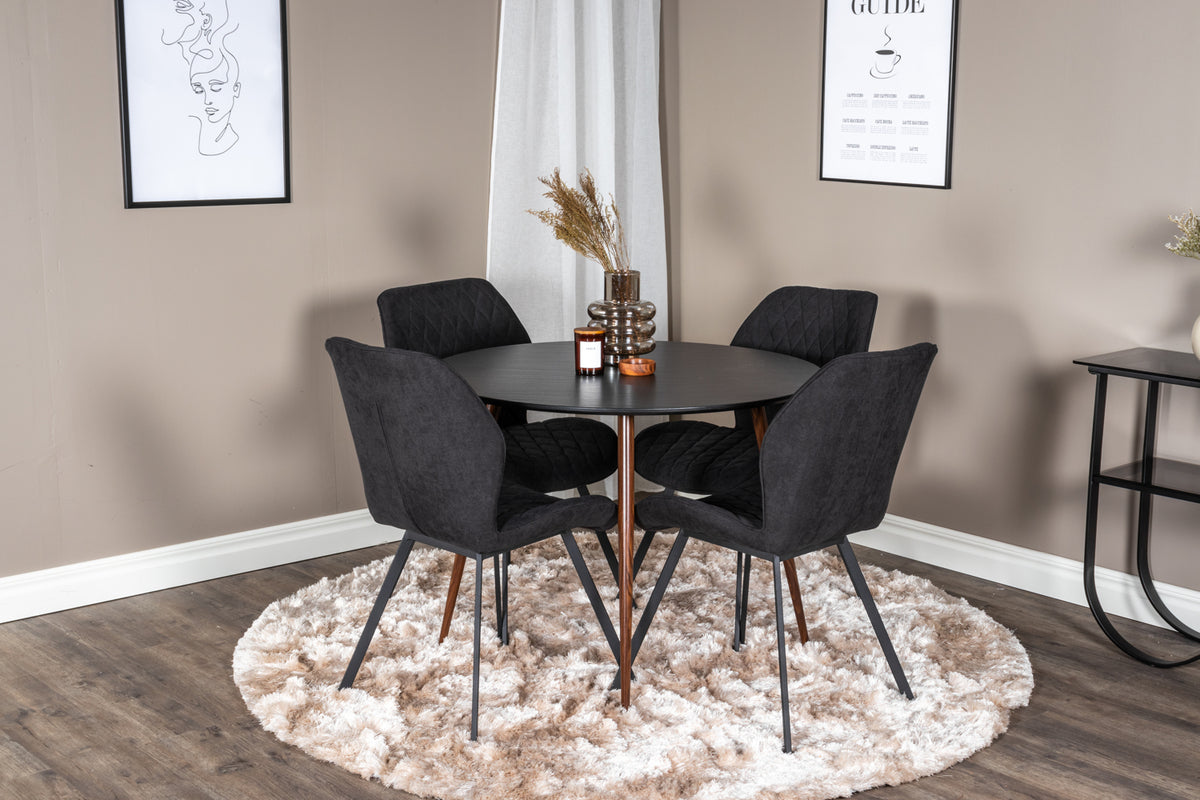Dining Chair 2-pack Black + Round Dining Table ø100 Black