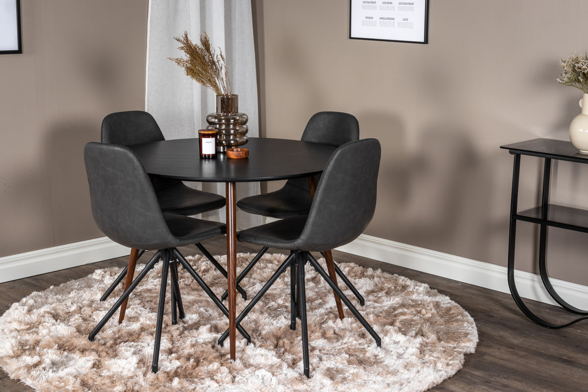 Round Dining Table ø100 Black + Dining Chair 2-pack Black