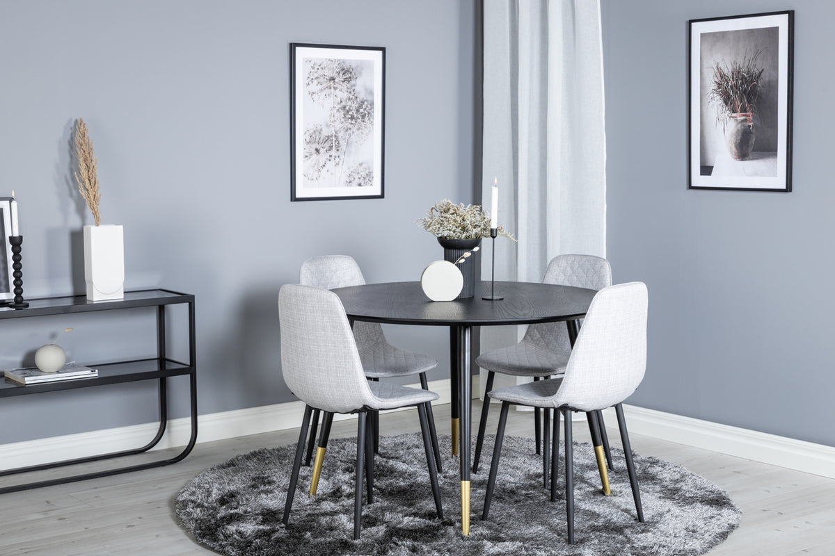 Round Dining Table ø115 Black + Dining Chair 2-pack Grey