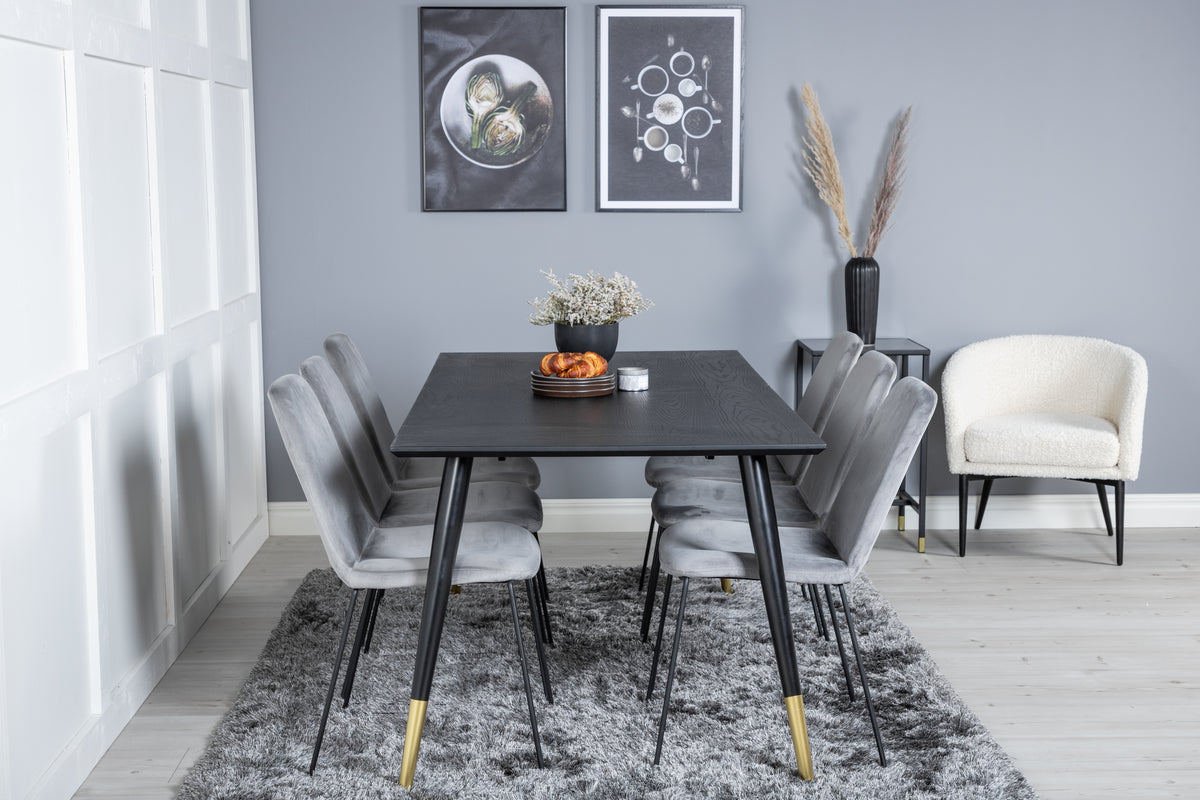 Dining Chair 2-pack Grey + Rectangular Dining Table 180 x 75 x 90 Black