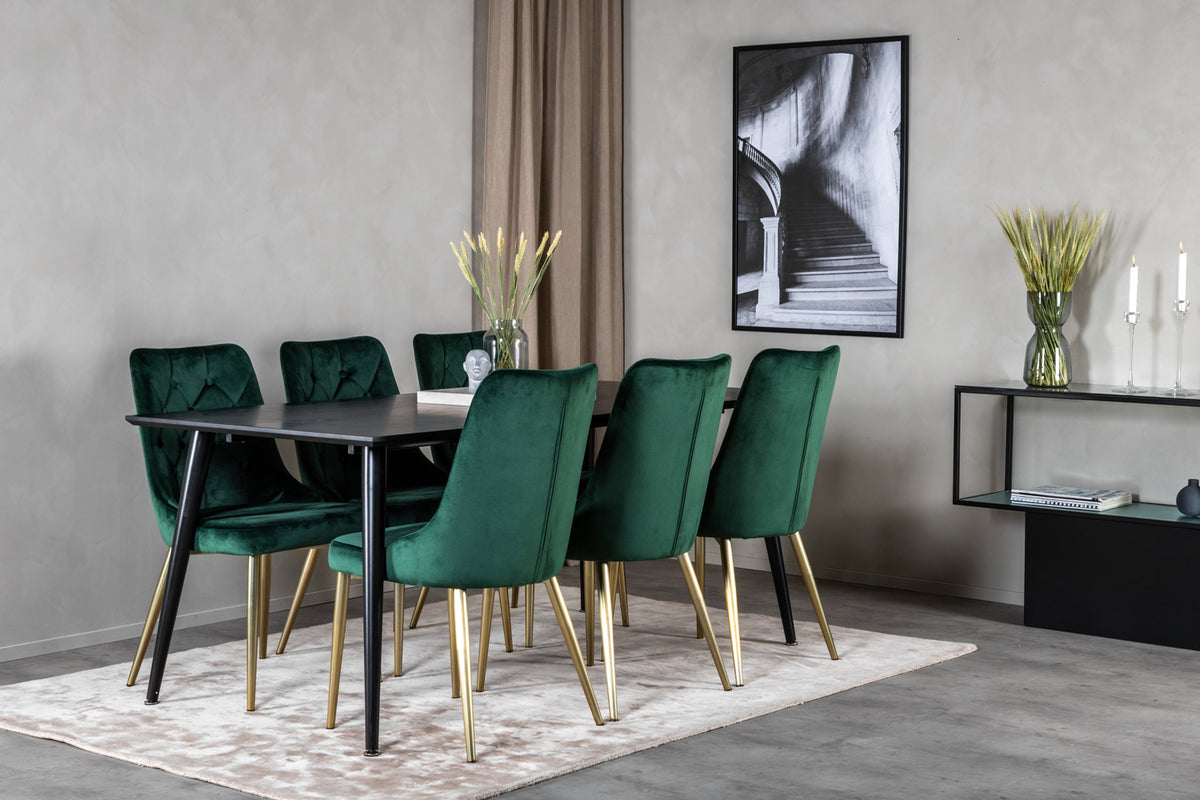 Rectangular Dining Table 180 x 75 x 90 Black + Dining Chair 2-pack Green