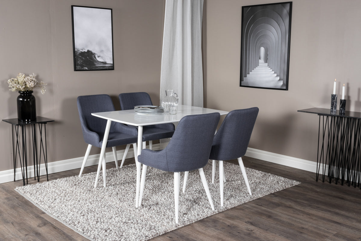 Dining Chair 2-pack Blue + Rectangular Dining Table 75 x 120 x 80 White