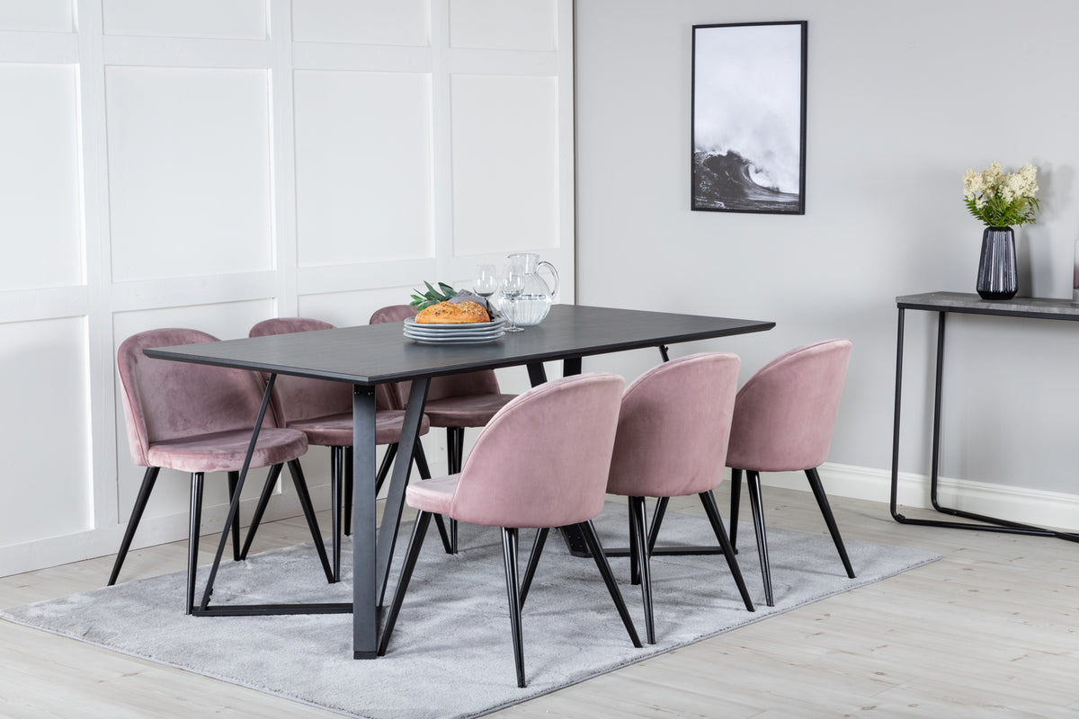 Dining Chair 2-pack Dusty Pink + Rectangular Dining Table 180 x 75 x 90 Black