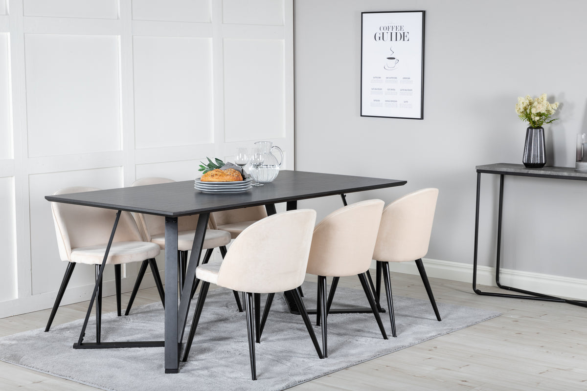 Dining Chair 2-pack Beige + Rectangular Dining Table 180 x 75 x 90 Black