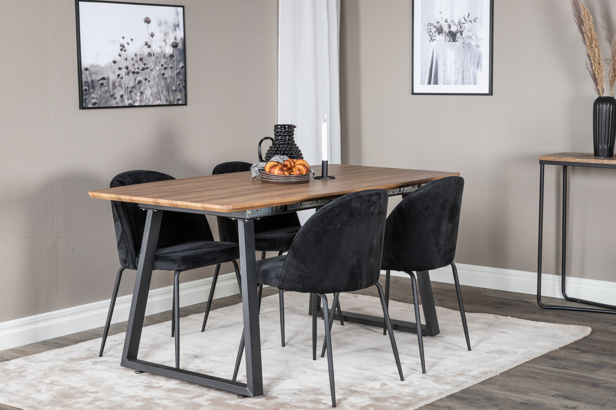 Dining Chair 2-pack Black + Rectangular Dining Table 75 x 160 x 85 Walnut