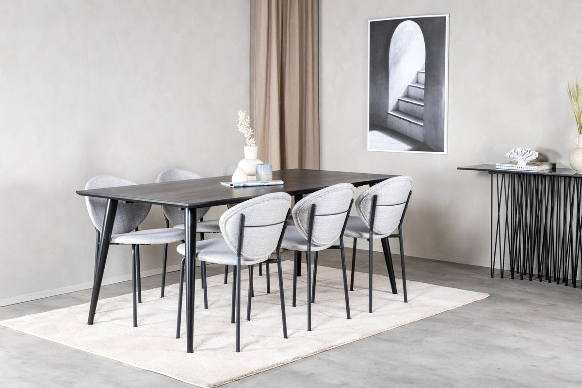Dining Chair 2-pack Grey + Rectangular Dining Table 180 x 75 x 90 Black