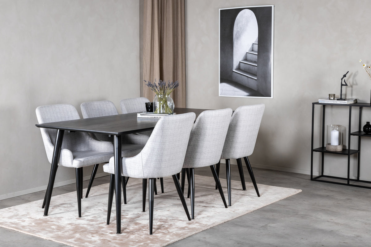 Dining Chair 2-pack Grey + Rectangular Dining Table 180 x 75 x 90 Black