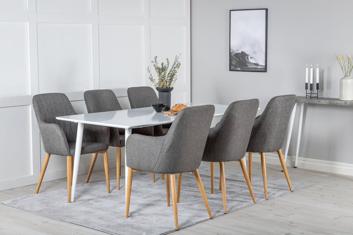Dining Chair 2-pack Dark Grey + Rectangular Dining Table 180 x 75 x 90 White