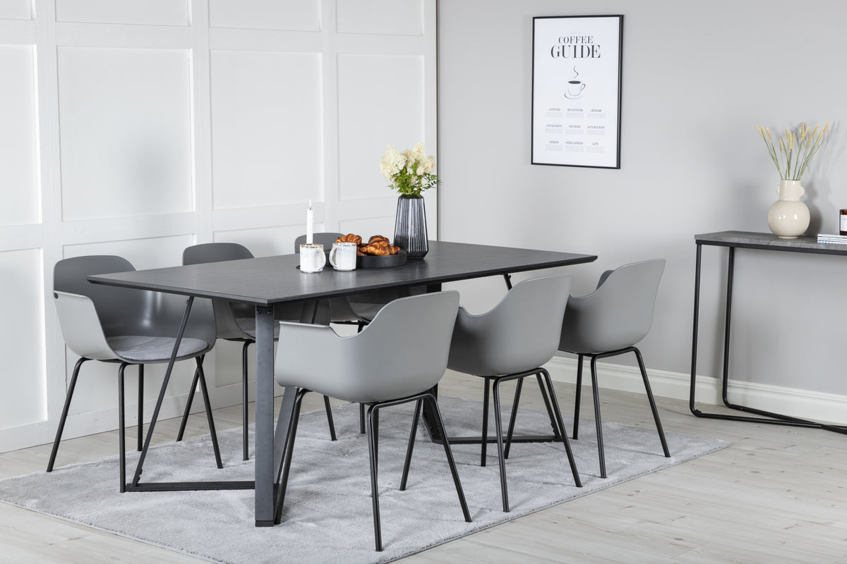Dining Chair 2-pack Grey + Rectangular Dining Table 180 x 75 x 90 Black