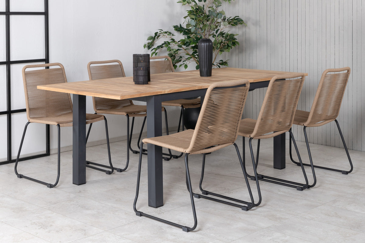 Rectangular Dining Table 75 x 210 x 90 Black + Dining Chair 2-pack Brown