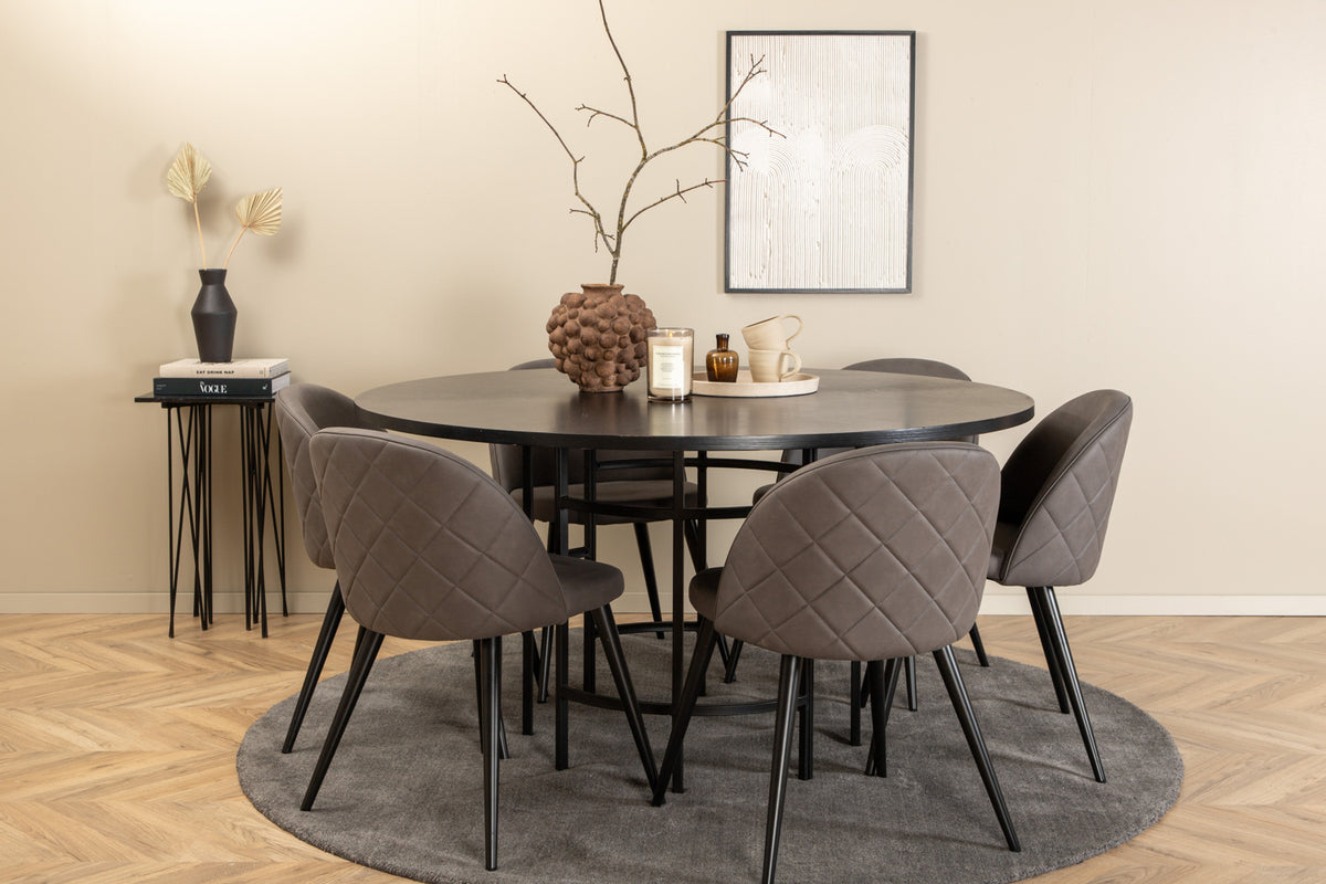 Round Dining Table ø140 Black + Dining Chair 2-pack Grey