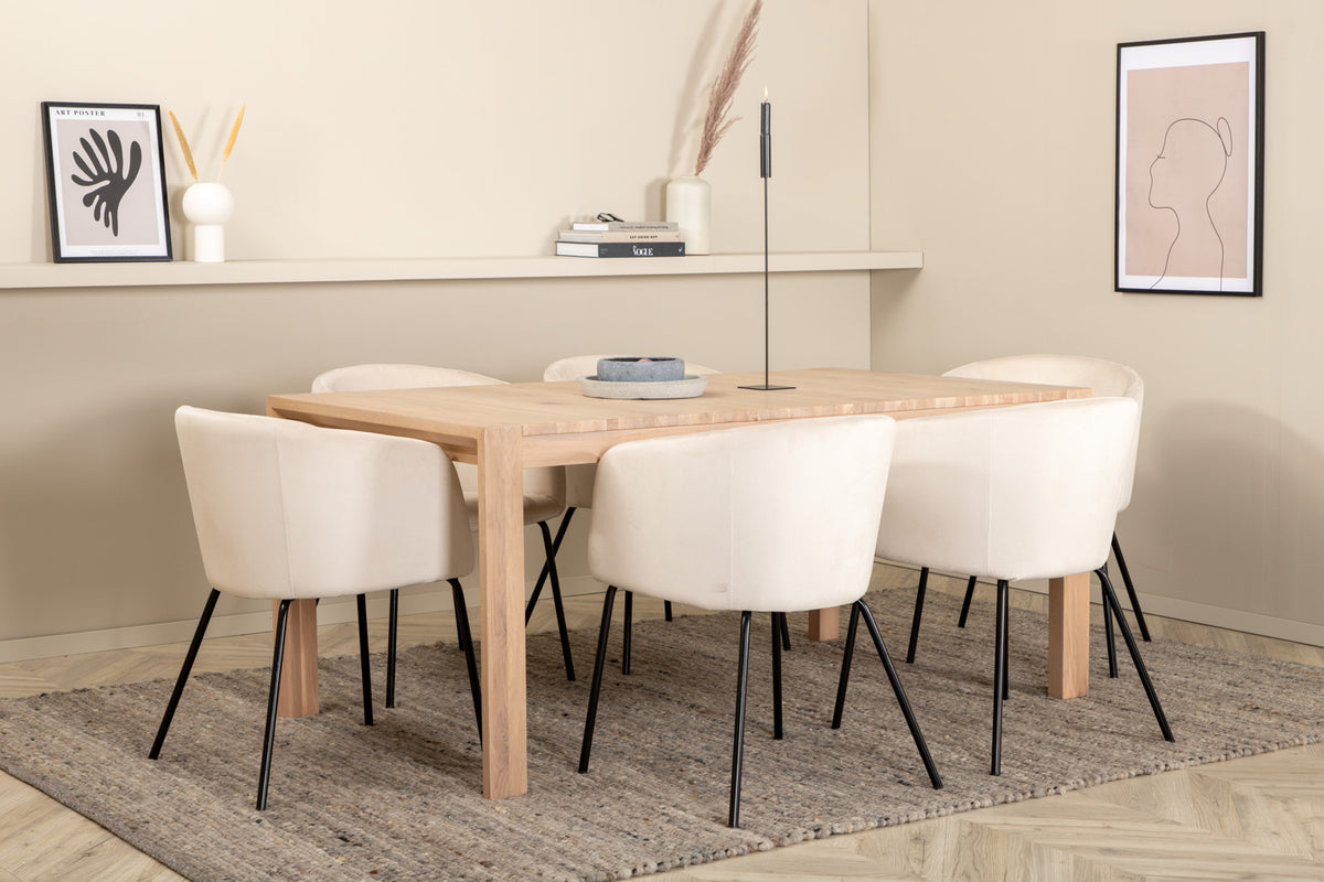 Rectangular Dining Table 75 x 170 x 95 Nature + Dining Chair Beige