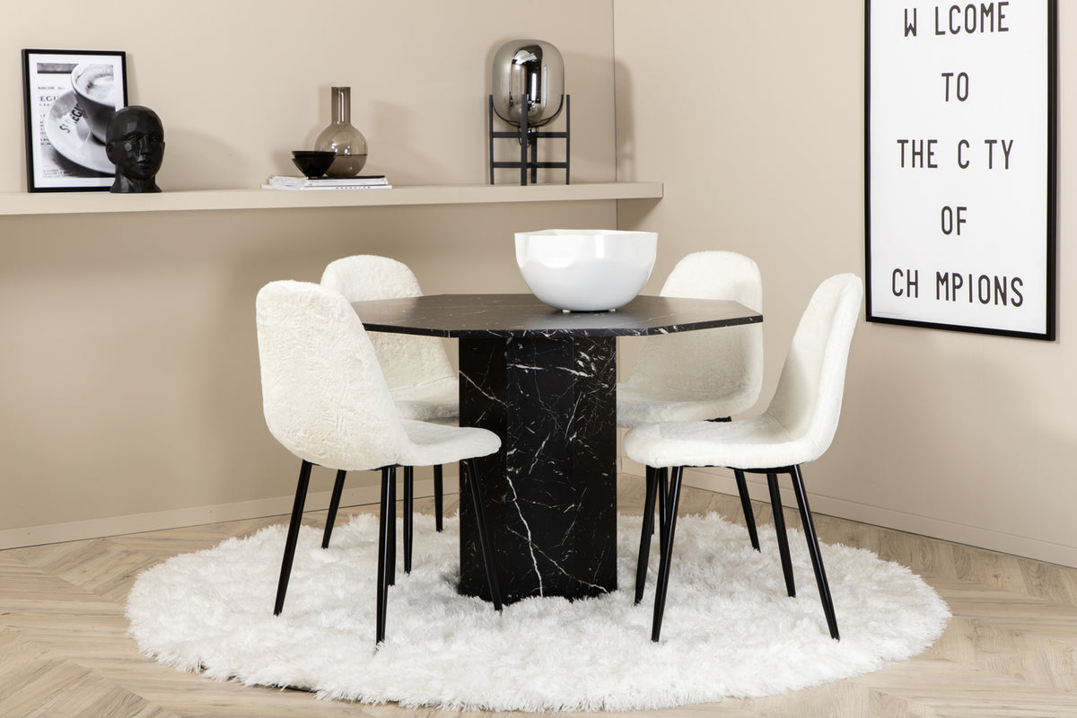 Round Dining Table ø110 Black + Dining Chair 2-pack White