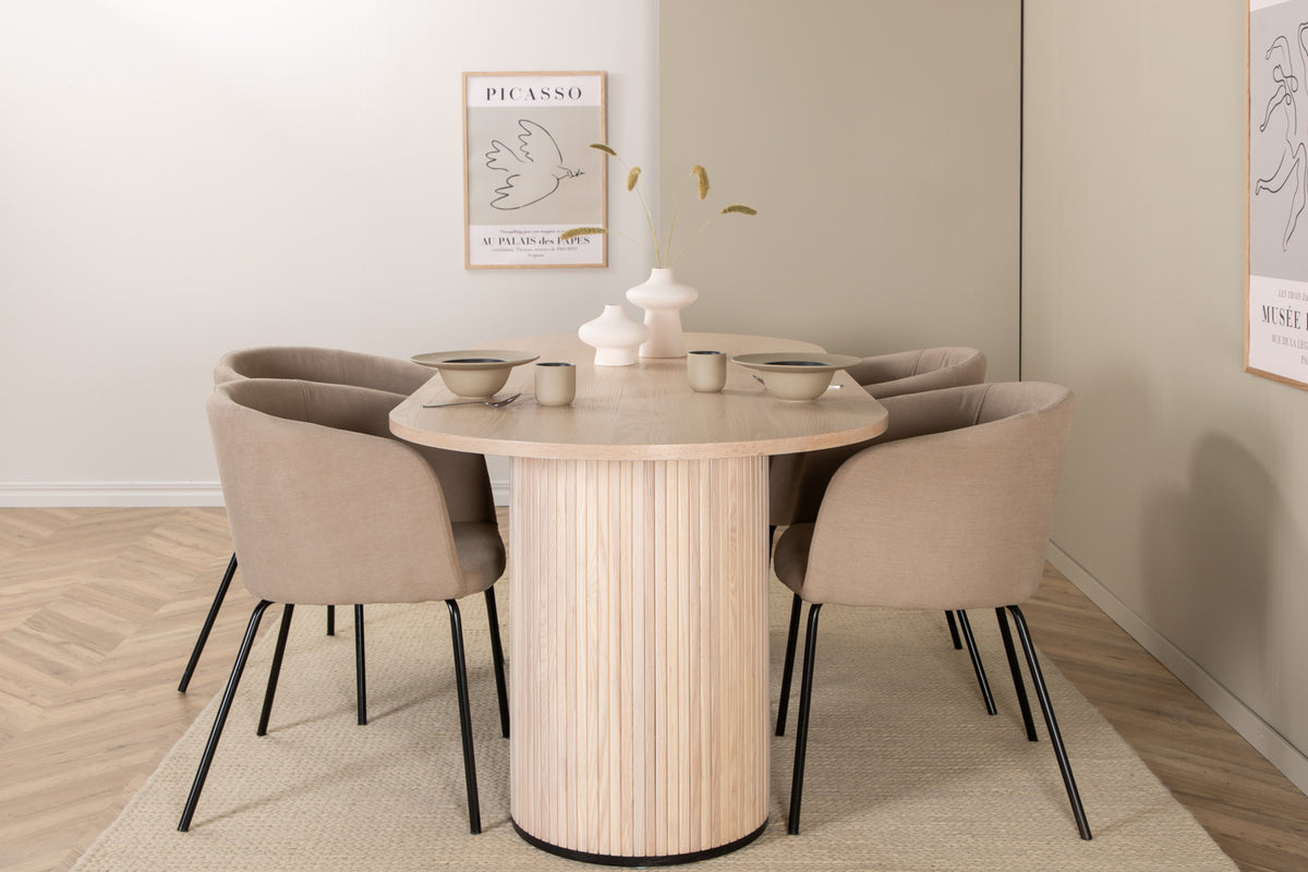 Dining Chair Beige + Oval Dining Table 75 x 200 x 90 Whitewash