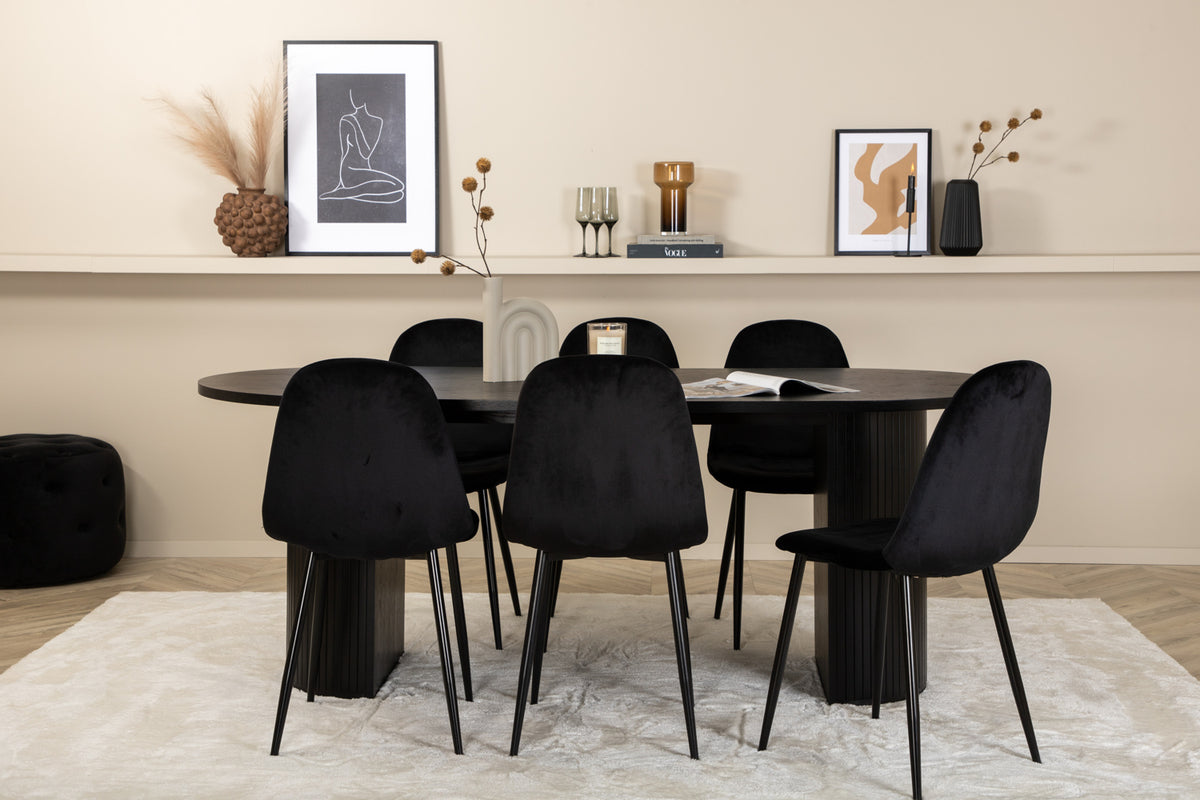 Oval Dining Table 75 x 200 x 90 Black + Dining Chair 2-pack Black