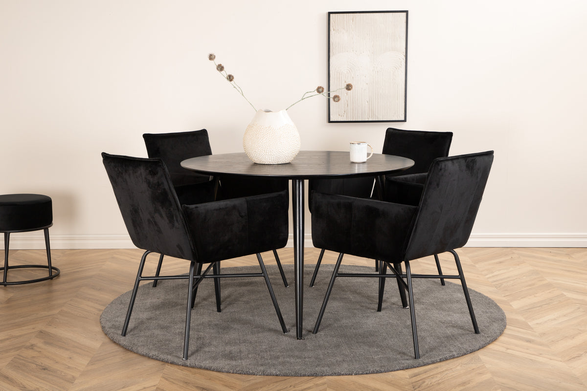 Dining Chair Black + Round Dining Table ø115 Black