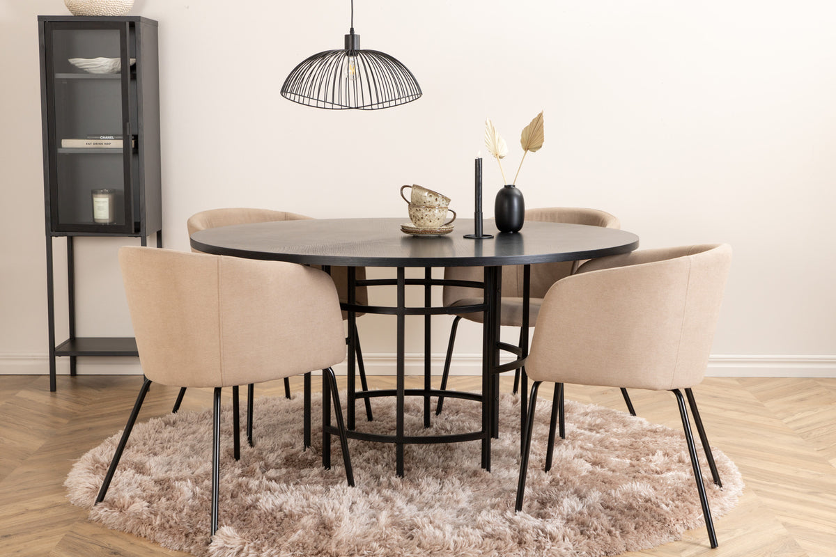 Round Dining Table ø140 Black + Dining Chair Beige