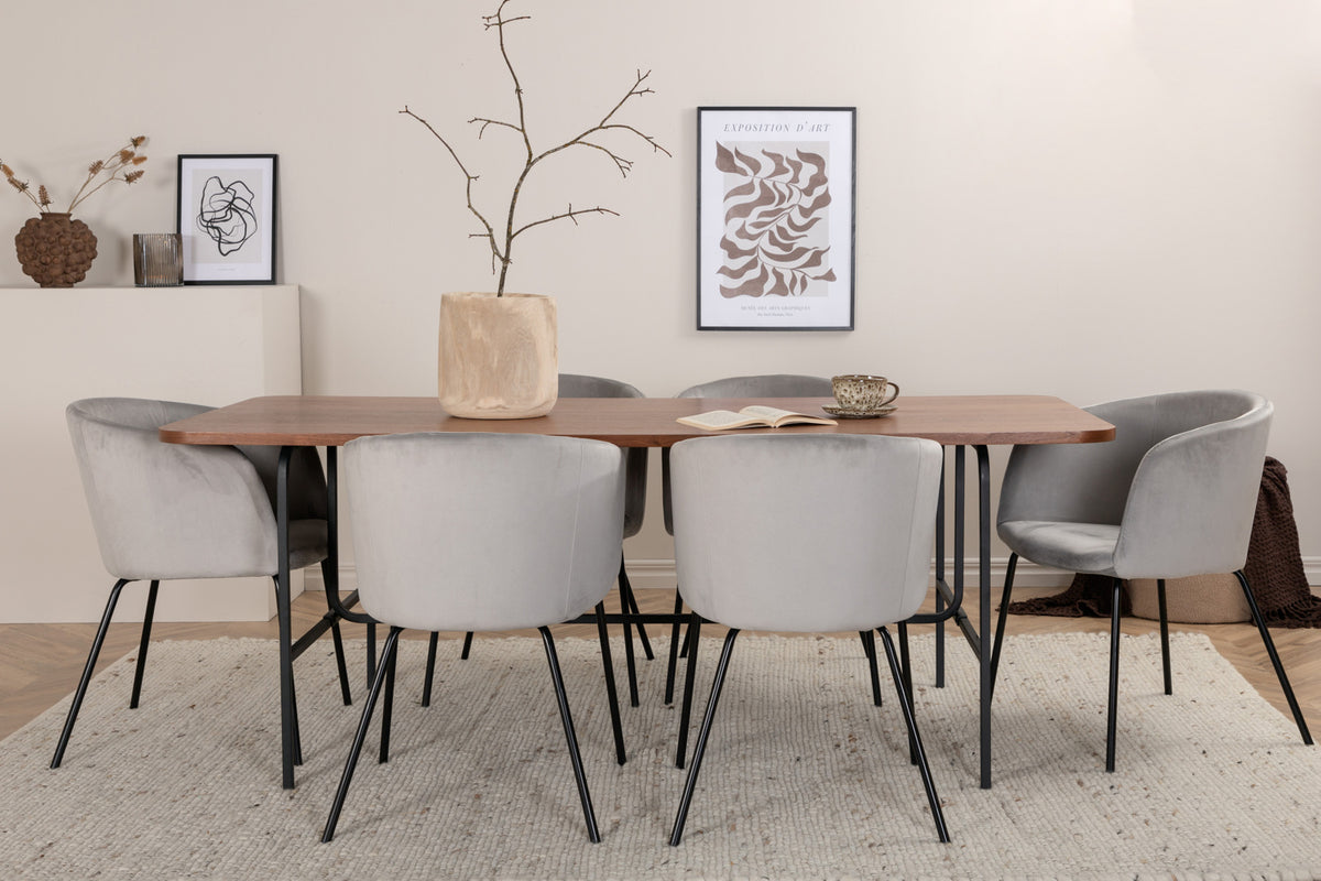 Dining Chair Grey + Rectangular Dining Table 75 x 190 x 90 Black