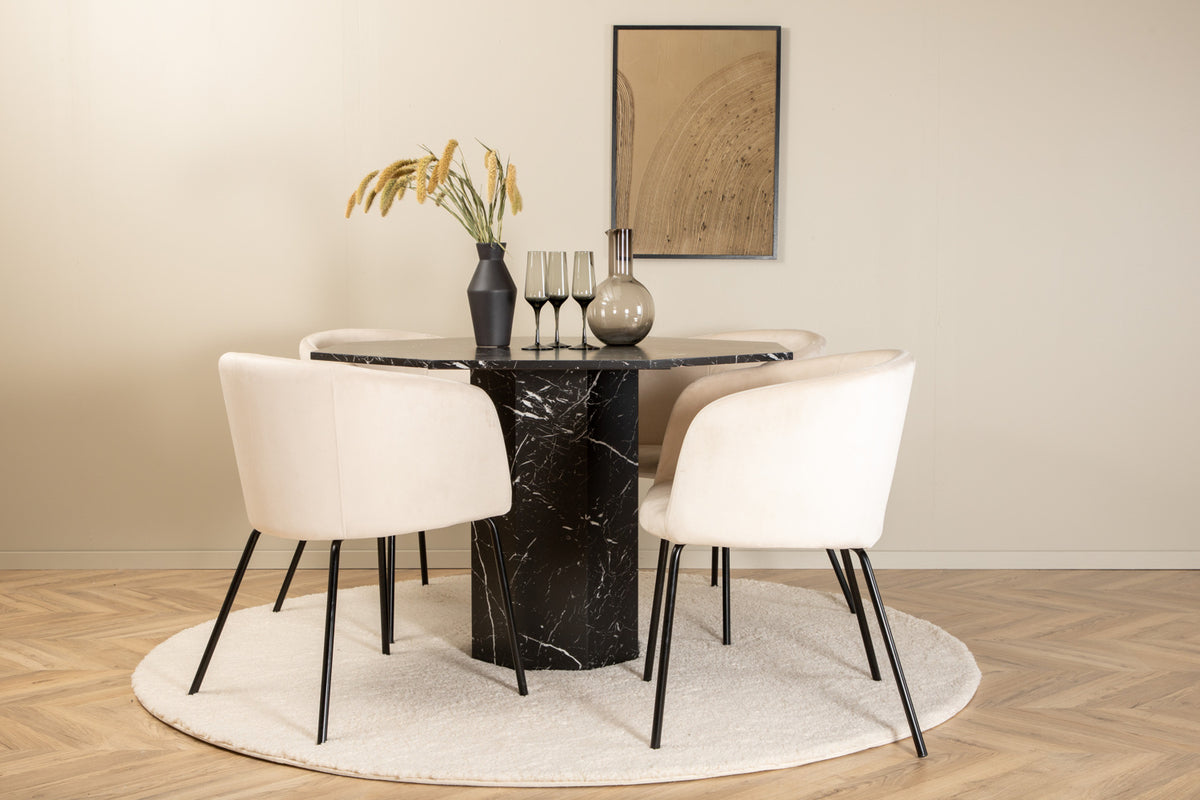 Dining Chair Beige + Round Dining Table ø110 Black