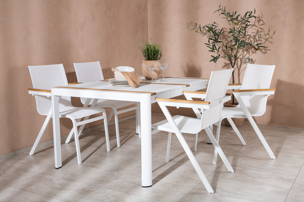 Rectangular Dining Table 90 x 150 White + Dining Chair 6-pack White