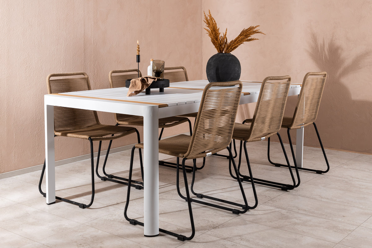 Rectangular Dining Table 100 x 200 White + Dining Chair 2-pack Brown