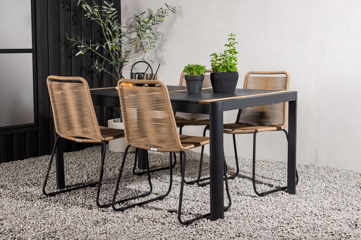 Rectangular Dining Table 90 x 150 Black + Dining Chair 2-pack Brown
