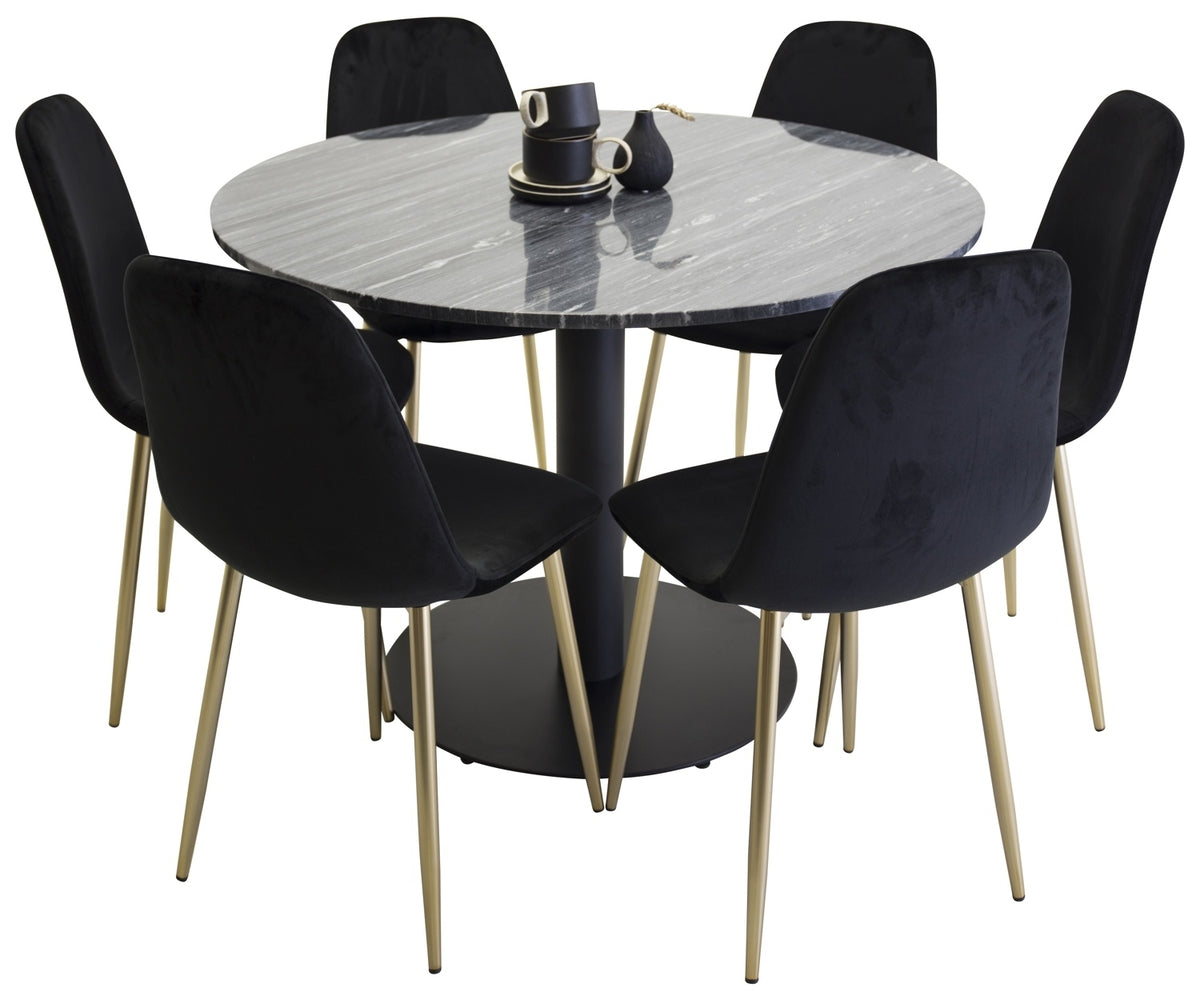 Round Dining Table ø106 Dark Grey + Dining Chair 2-pack Black