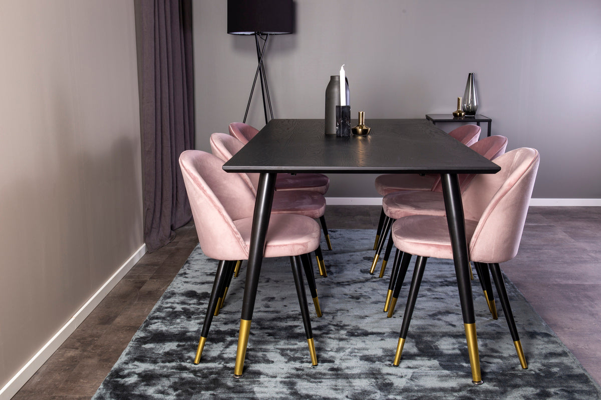Rectangular Dining Table 180 x 75 x 90 Black + Dining Chair 2-pack Dusty Pink