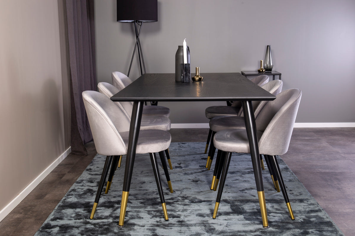 Rechthoekige Eettafel 180 x 75 x 90 Zwart + Eetkamerstoelen (6-stuks) Grijs