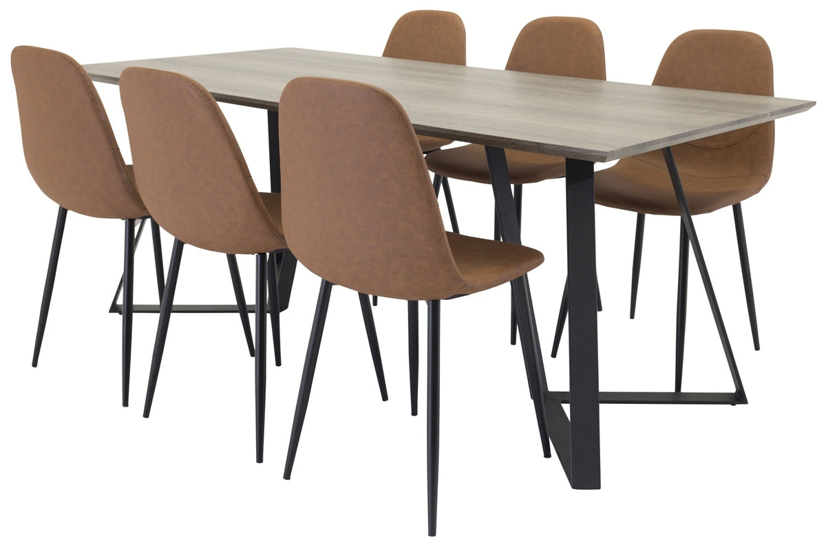 Rechthoekige Eettafel 180 x 75 x 90 Nature + Eetkamerstoelen (6-stuks) Bruin
