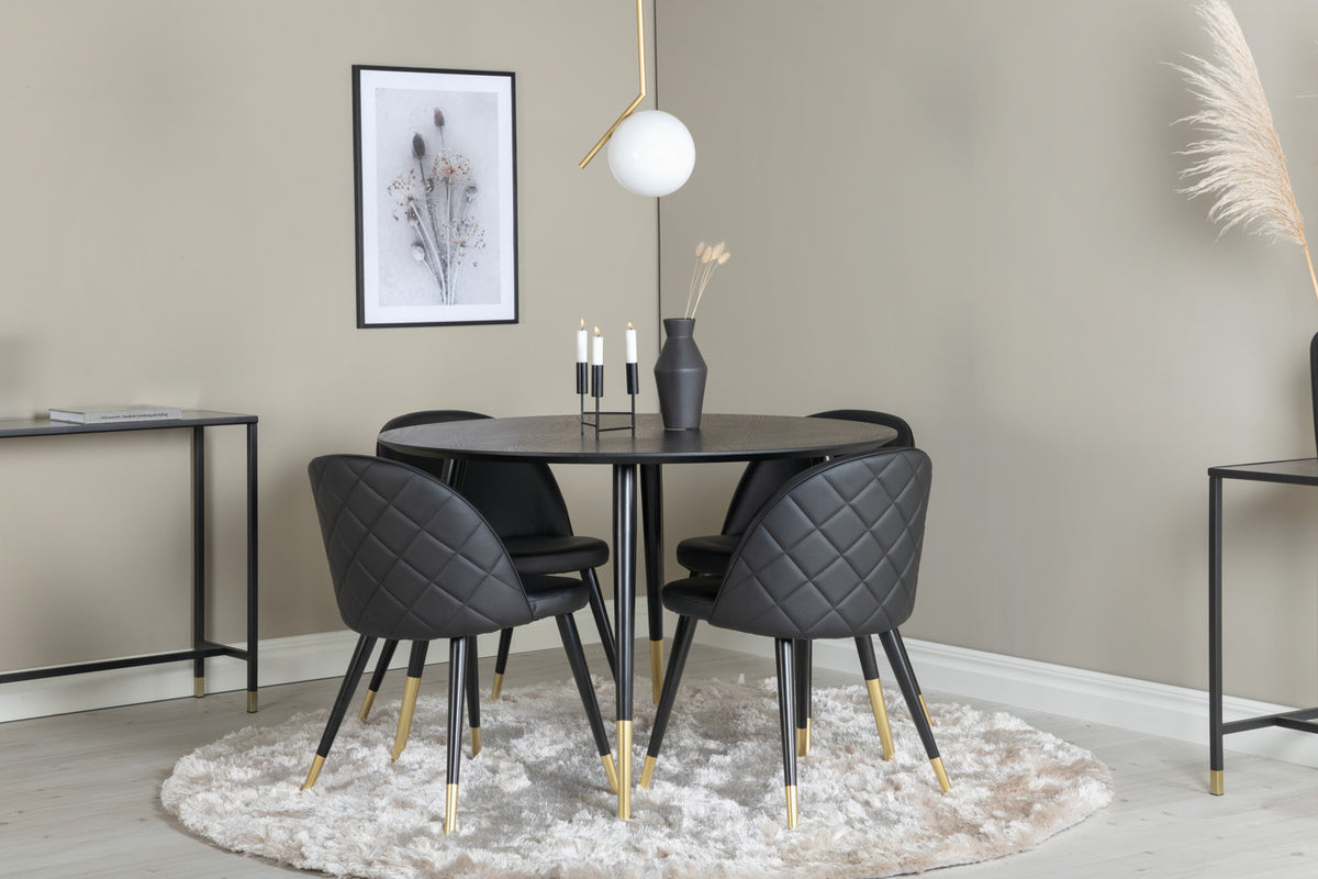 Ronde Eettafel Ø115 cm Zwart + Eetkamerstoelen 4 stuk Zwart