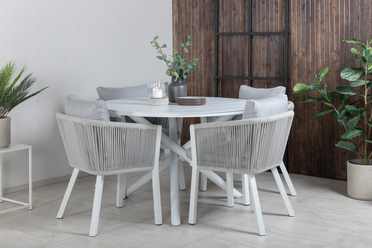 Round Dining Table ø120 White + Dining Chair 2-pack Grey
