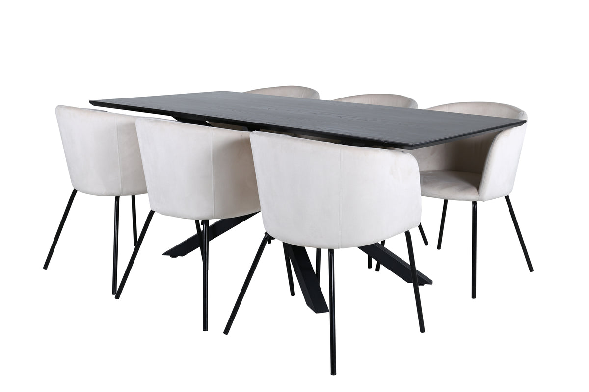Dining Chair Beige + Rectangular Dining Table 180 x 76 x 90 Black