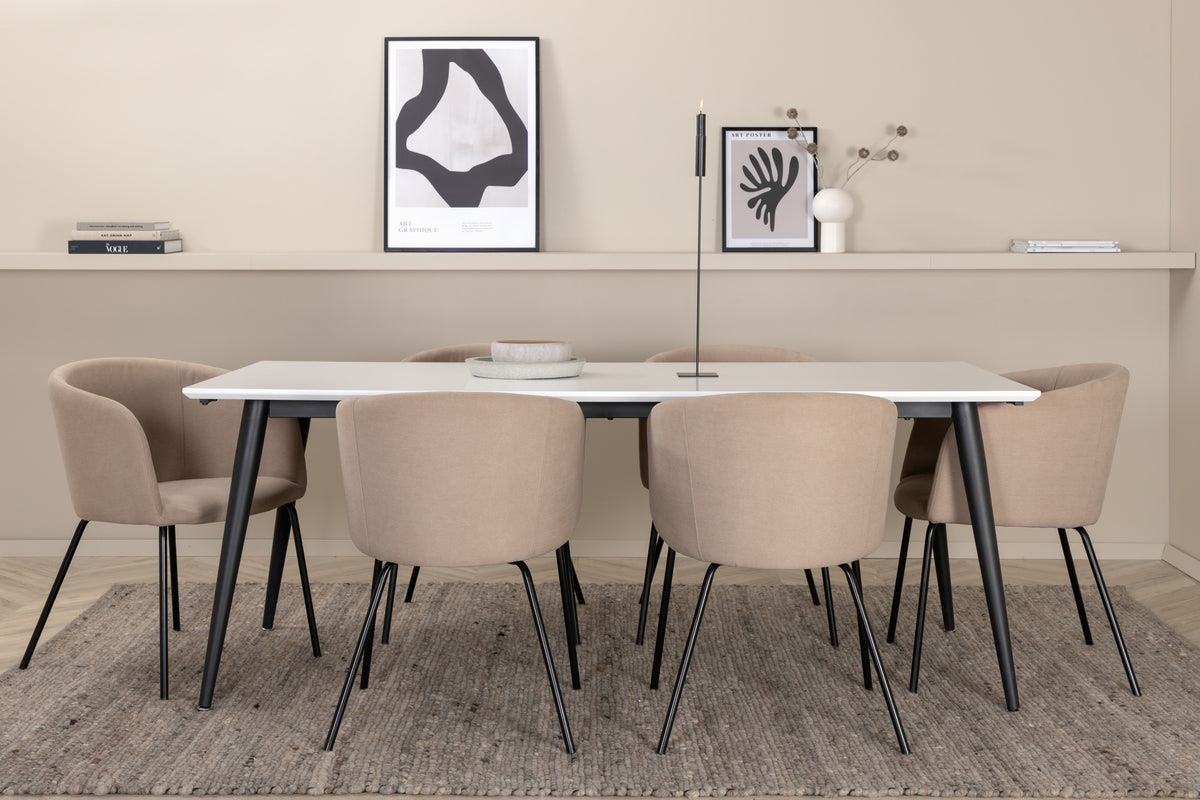 Dining Chair Beige + Rectangular Dining Table 76 x 195 x 90 White