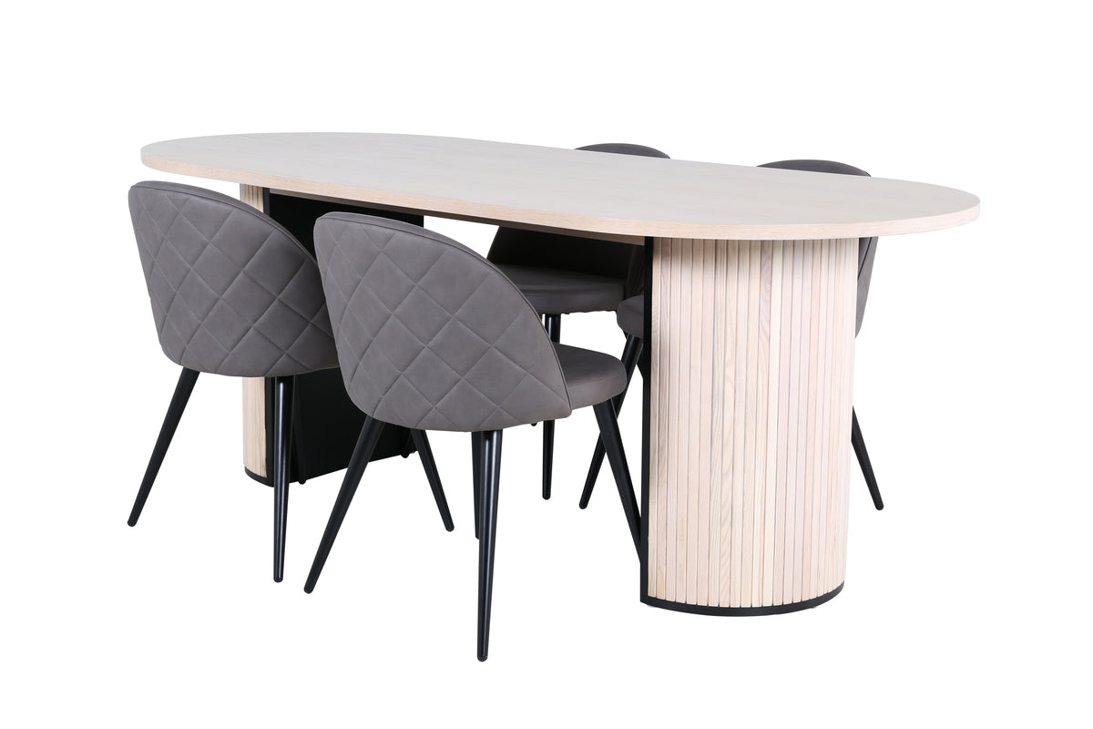Oval Dining Table 75 x 200 x 90 Whitewash + Dining Chair 2-pack Grey