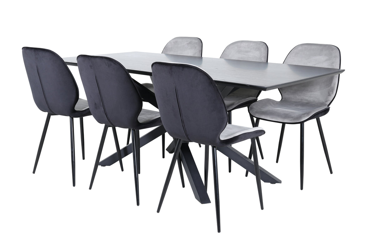 Dining Chair 2-pack Grey + Rectangular Dining Table 180 x 76 x 90 Black