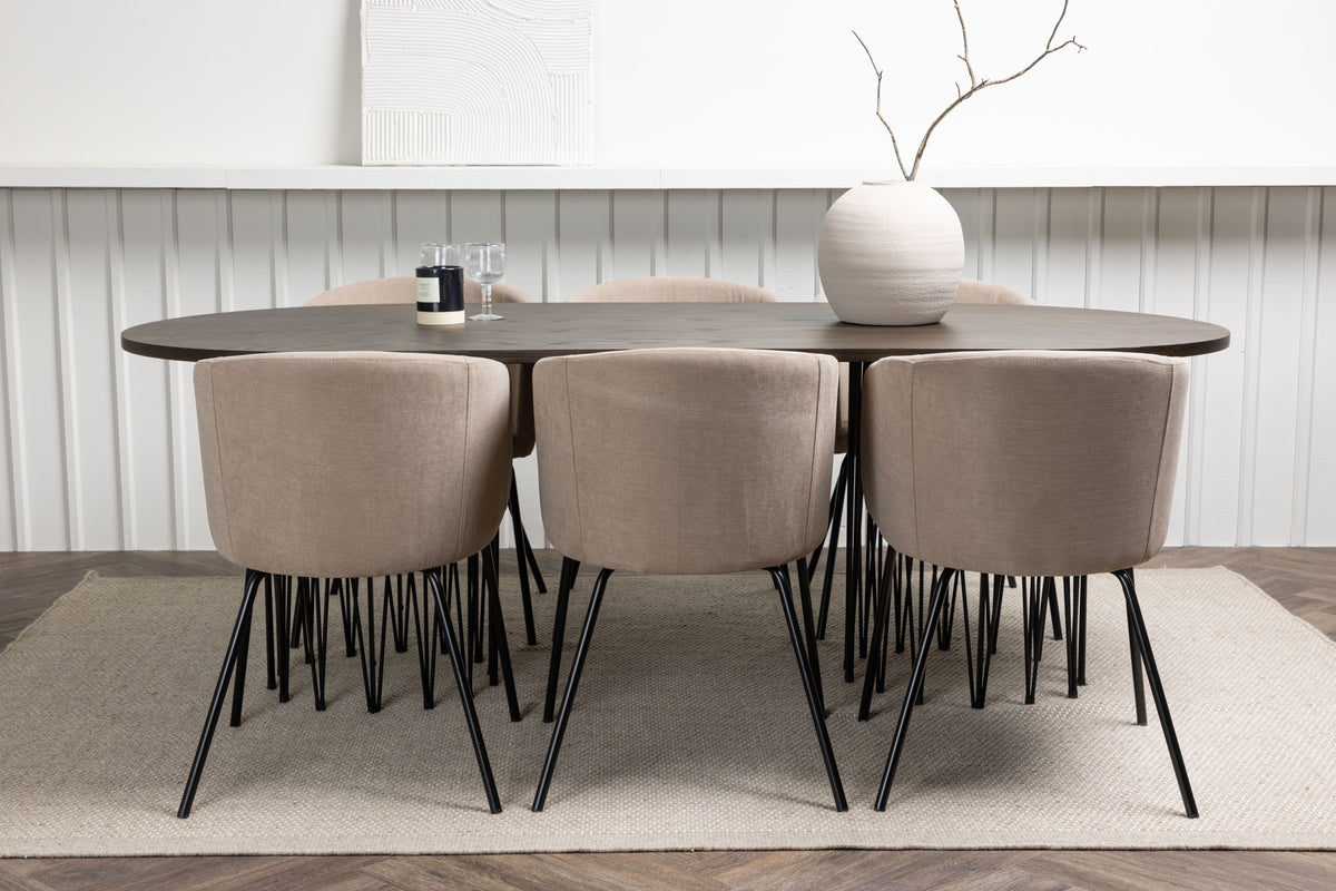 Dining Chair Beige + Oval Dining Table 100 x 220 Mocca