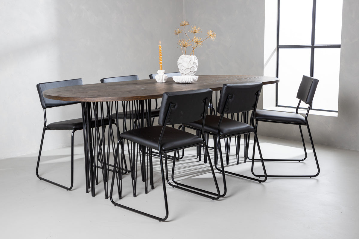Dining Chair 2-pack Black + Oval Dining Table 100 x 220 Mocca