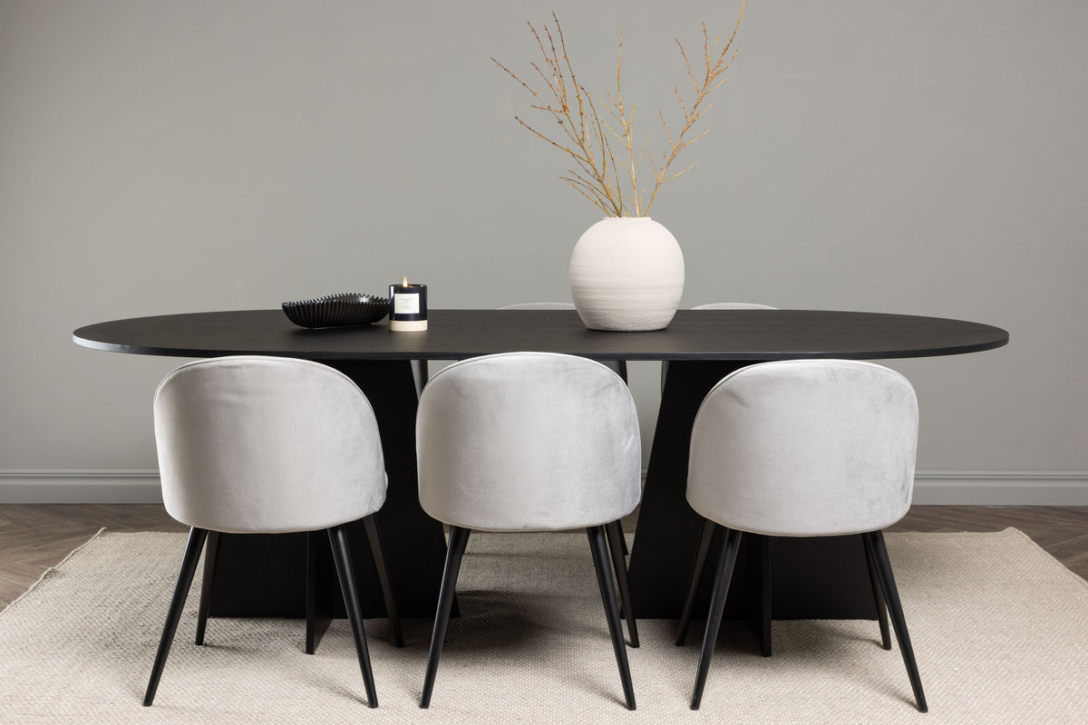 Dining Chair 2-pack Grey + Oval Dining Table 115 x 230 Black