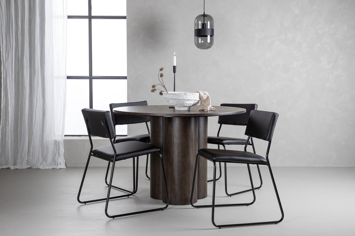 Dining Chair 2-pack Black + Round Dining Table ø110 Mocca