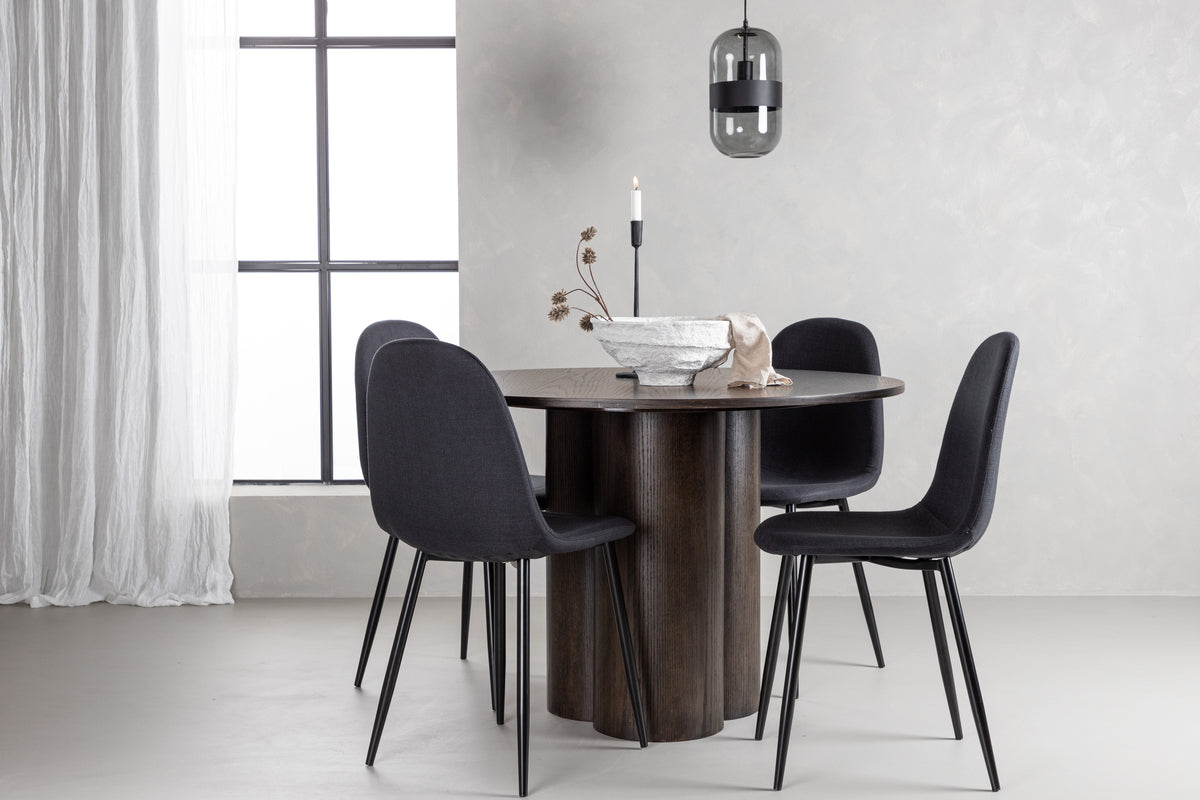 Dining Chair 2-pack Black + Round Dining Table ø110 Mocca